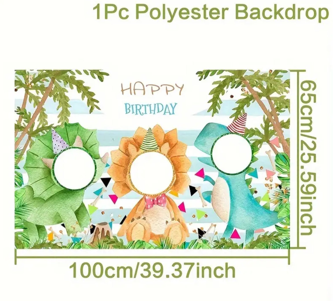 1pc, Happy Birthday Photo Frame, Dinosaurs Theme Birthday Polyester Backdrop