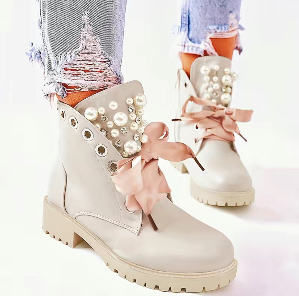 Diamonds Pearls Women s Ribbon Lace Up Ankle Boots Modish Kids Boutique