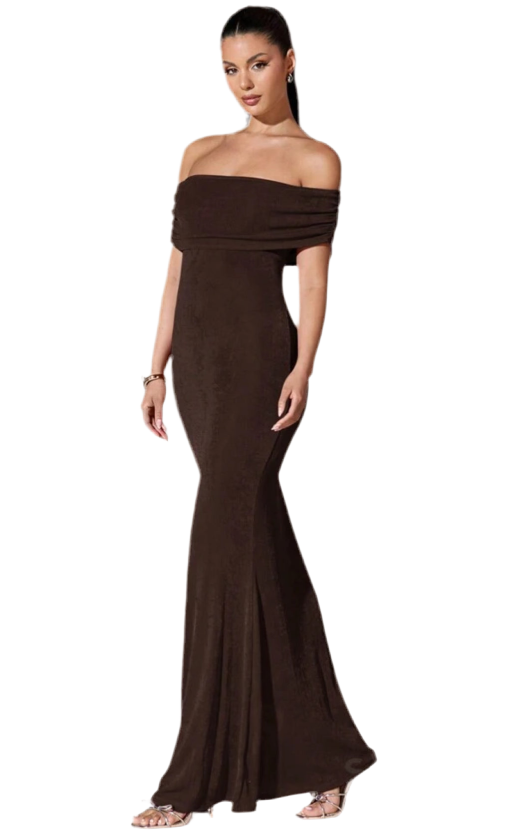 Elegant Fishtail, Backless, Off-Shoulder Sheer, Bodycon Maxi Dress