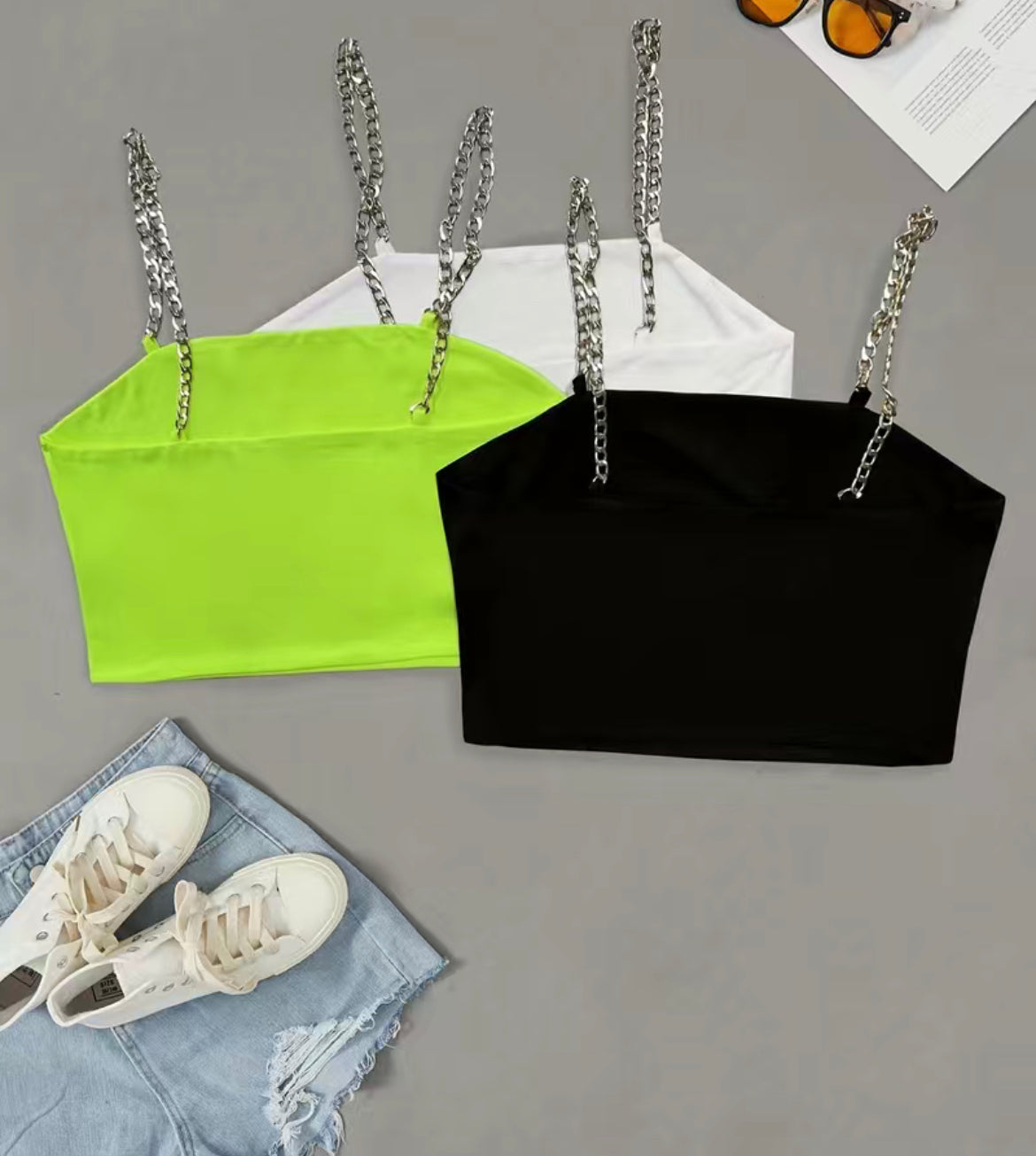 Three Set Chains & Neons Cami Tops