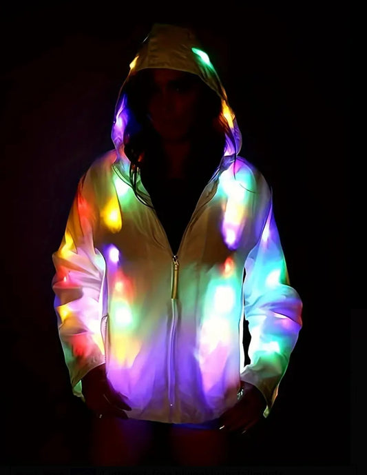 “Night Will Light Up” Led Colorful Coat, Glow-in-the-dark Reflective Windbreaker