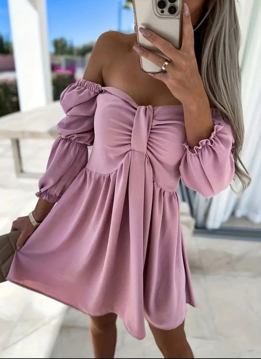 “Romeo” Off Shoulder, Solid Casual Dress