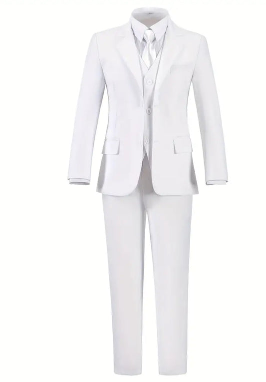 Boys White Suit, 5 piece,  Vest, Shirt, Pants, White Tie,Blazer