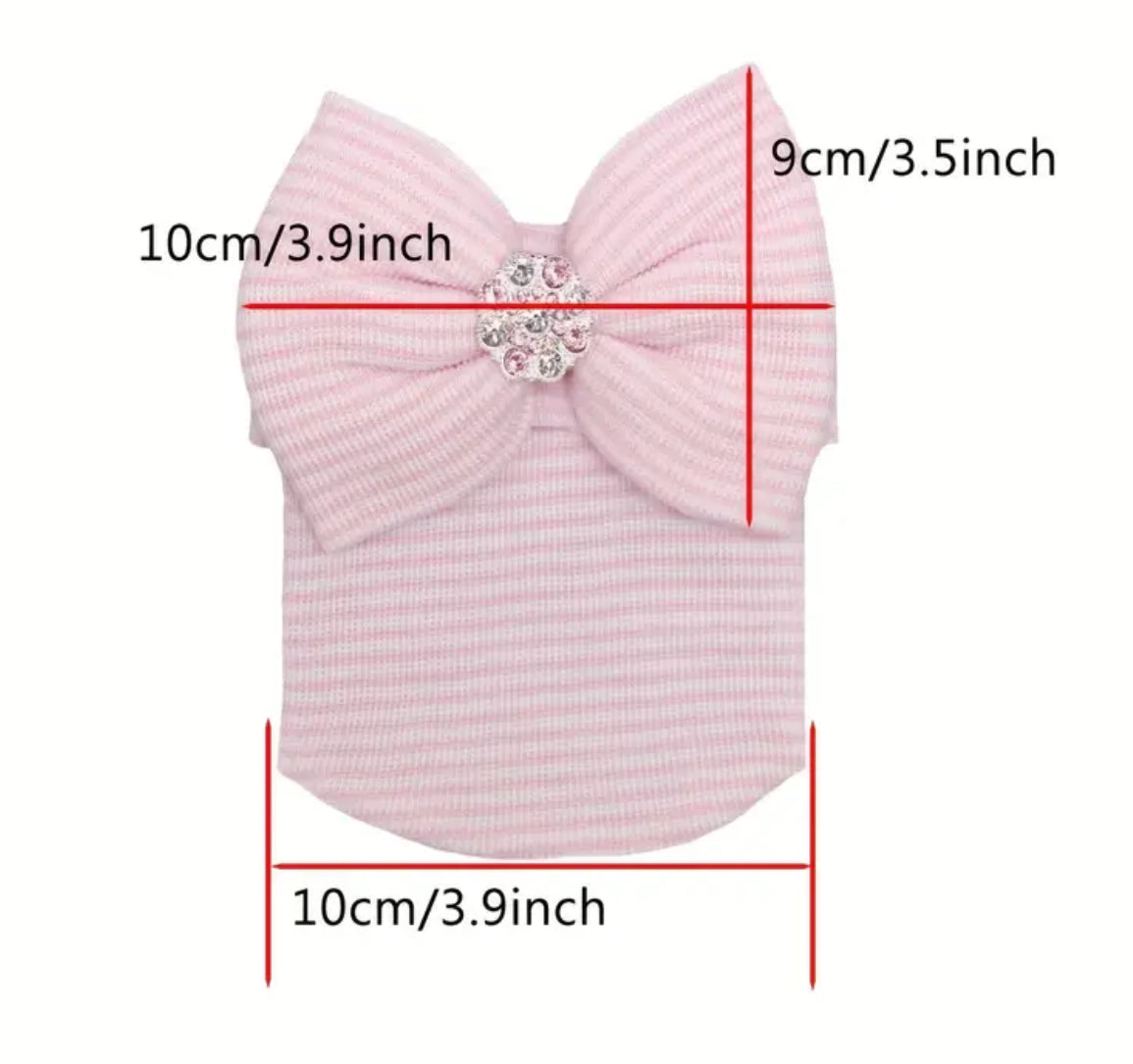 1pc Baby Striped, Knitted Cap, With Butterfly Diamond, Newborn