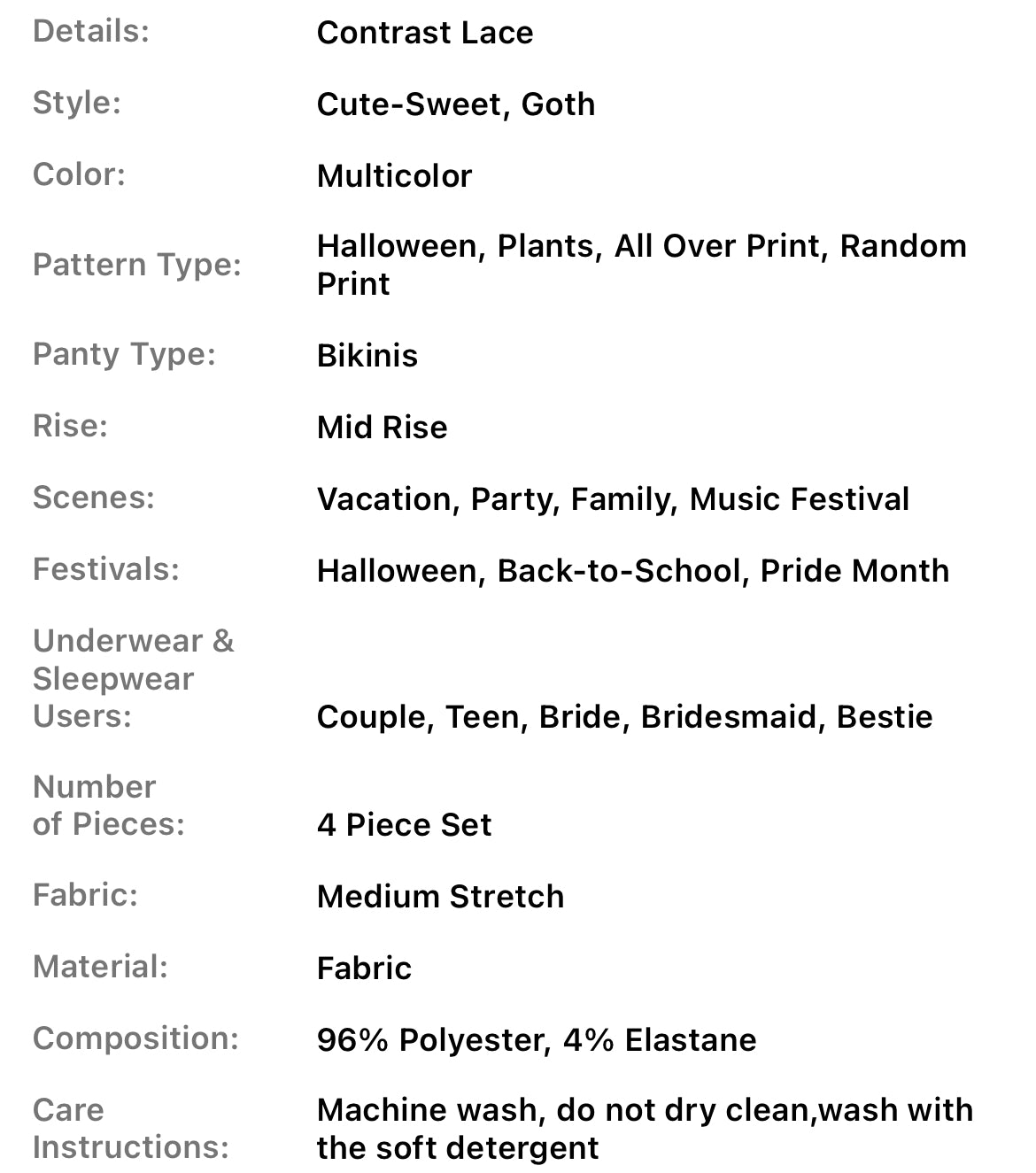 “Skulls & Skeletons” 4pcs Gothic Contrast Lace Hipster Panties, Women's Lingerie ☠️