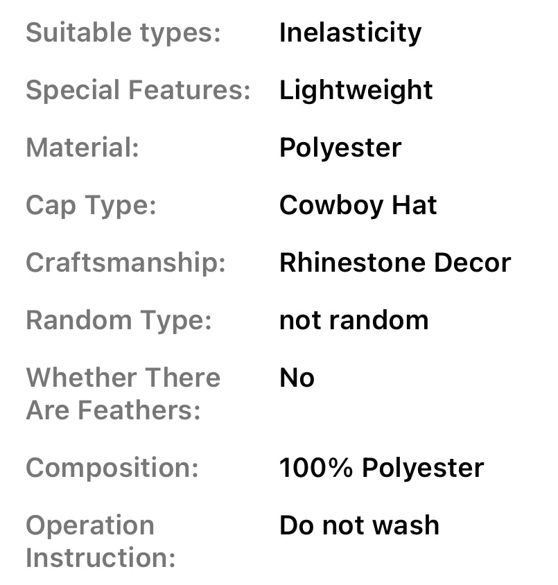 Felt Country Cowboy Hat- Wide Brim, Rhinestone Band