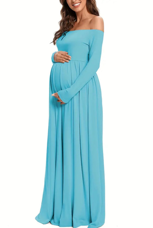“Serene” Maternity Dress Off Shoulder Long Sleeve Maxi Pregnancy Dress