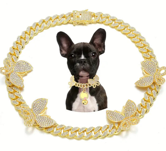 โButterfliesโ Cuban Link Dog Collar
