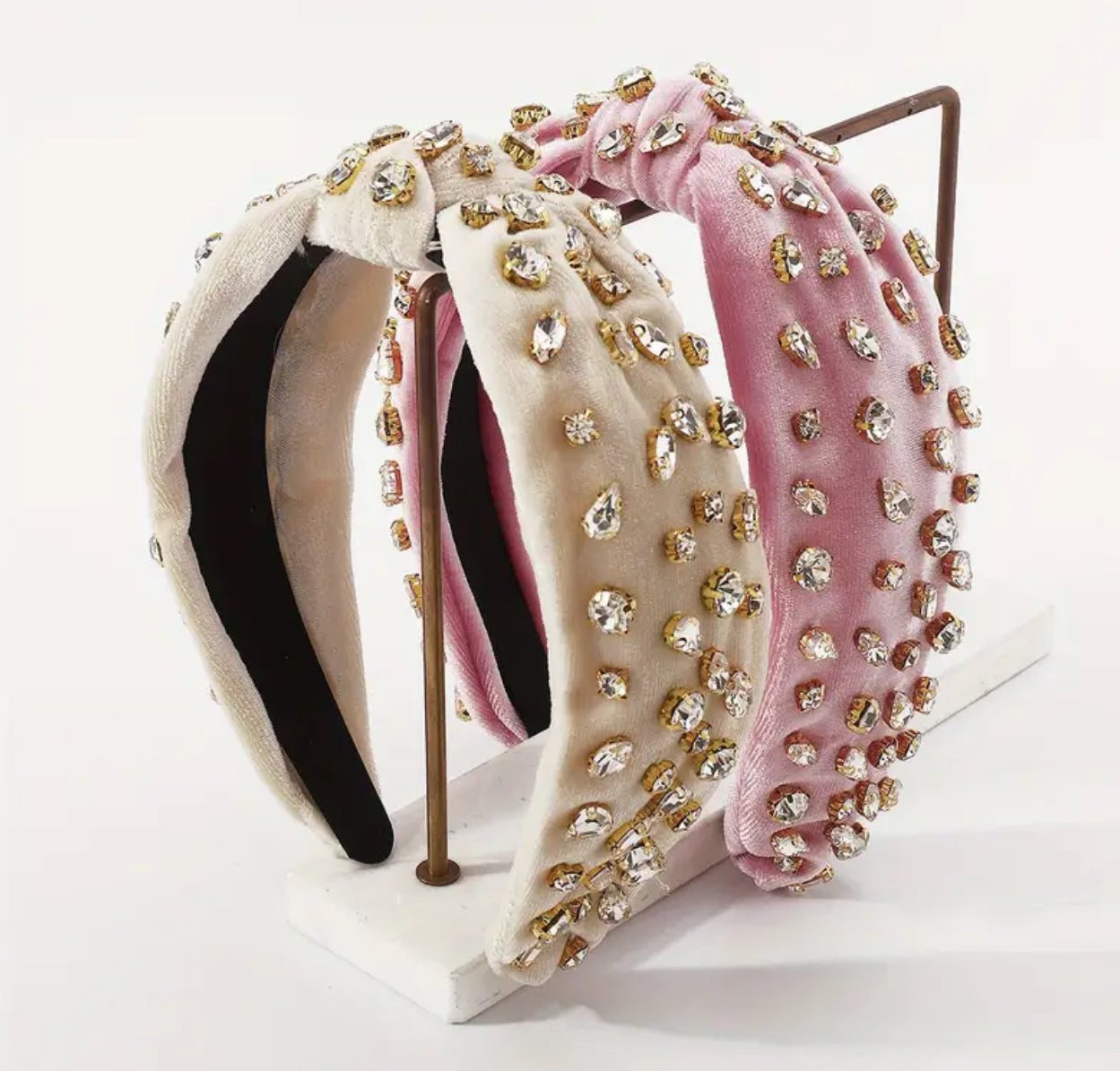 Accesorio para el cabello con joyas, 1 diadema acolchada de terciopelo elegante, nudo ancho