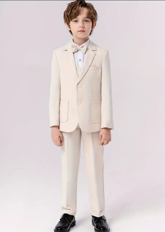 4pcs Boys Formal Gentleman Outfits,Long Sleeve Blazer, Bowtie, Shirt, Pants & Vest