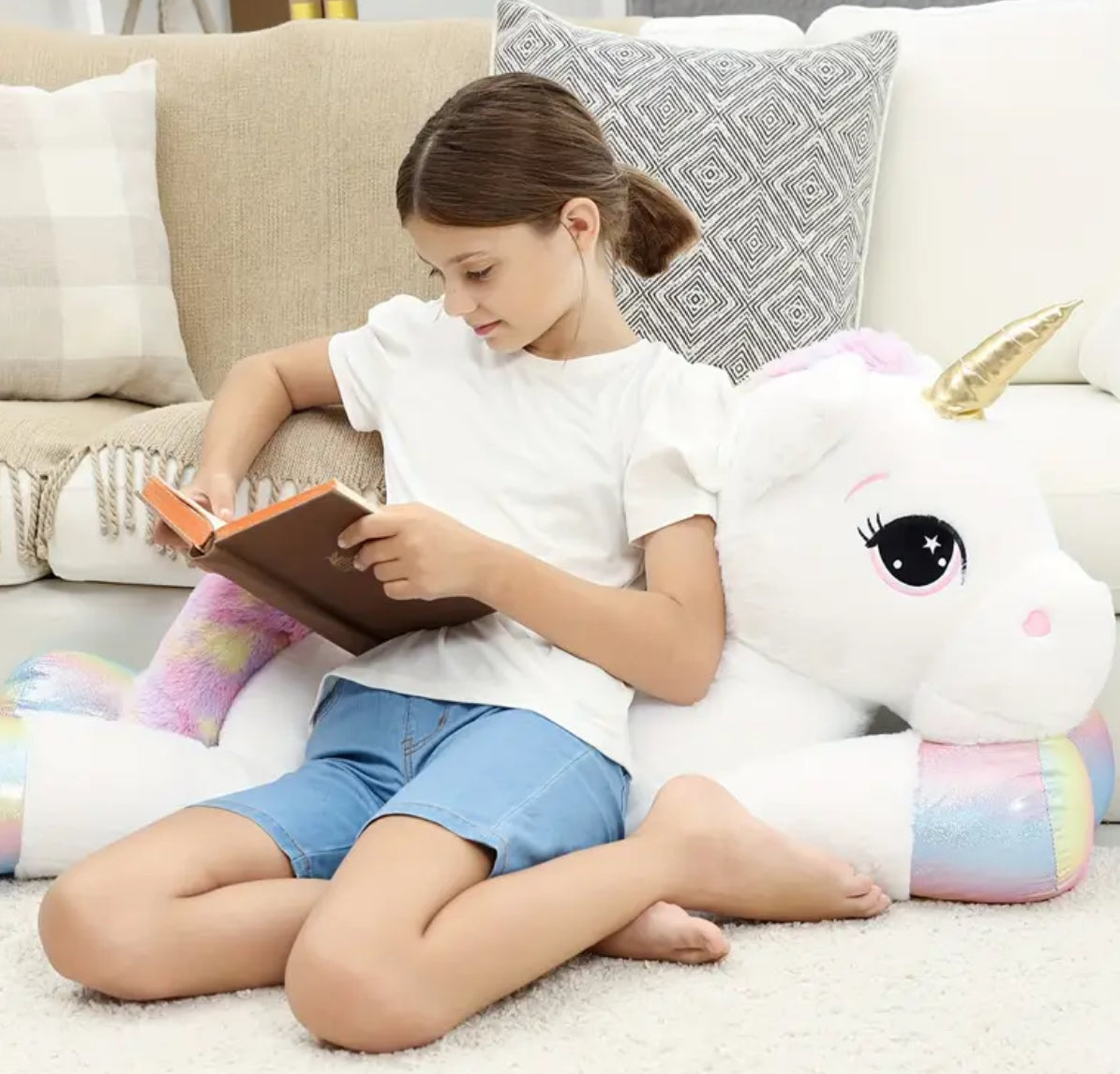 Giant Cute Soft Big Unicorn Pillow with Rainbow Wings Large Plush Toy Modish Kids Boutique