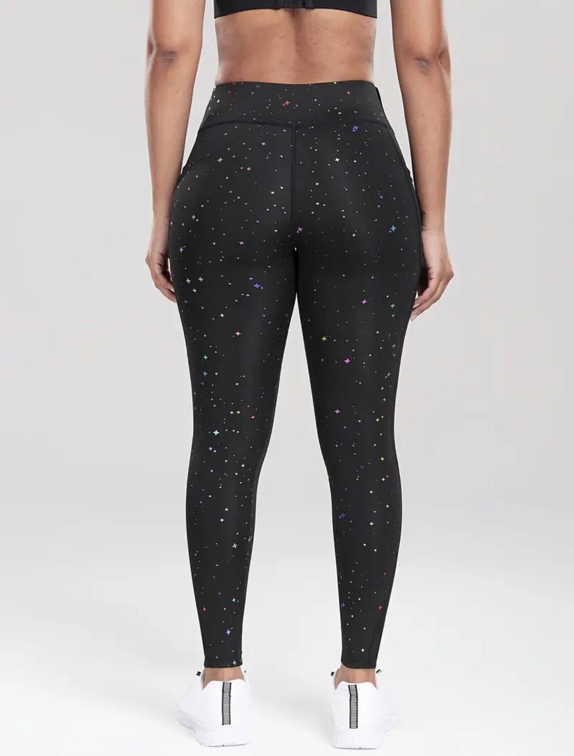 Star Print Mesh Contrast High Stretch Yoga Leggings With Side Pocket