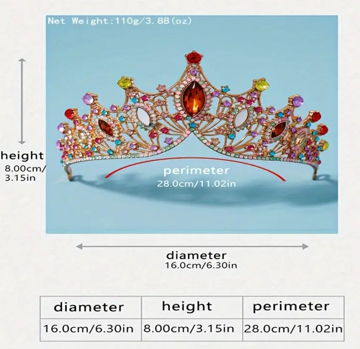 “Rainbow Crystals” Jewelry Bridal Crown, Birthday Party