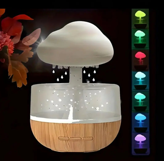 Mushroom Rain Cloud Humidifier with 7-Color LED Night Light - Quiet, USB-Powered Desk Humidifier for Relaxation and Sleep Aid