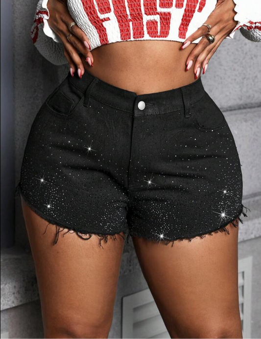 Plus Posh 💋 Black Sequined Denim Shorts