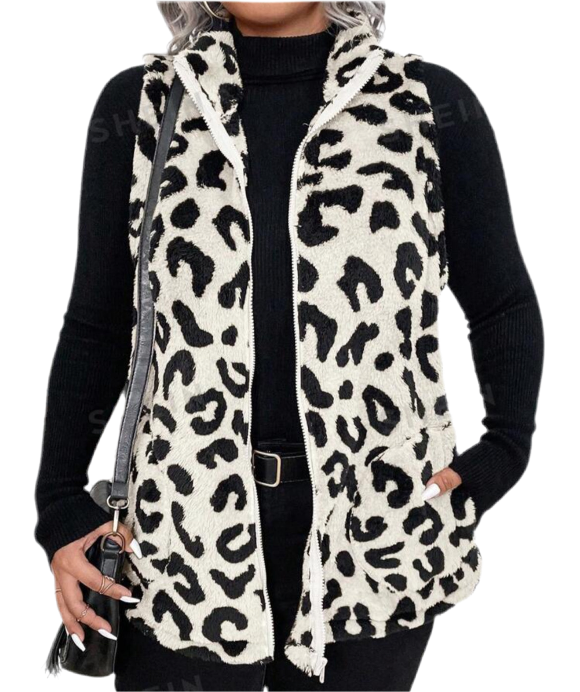 “Chic Leopard” Sleeveless Leopard Faux Fur, Front Zip, Warm