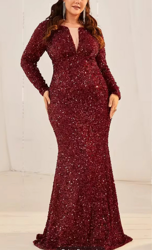 Luxury, Sequins V Neck Long Sleeves, Mermaid Dresses 2024 Collection