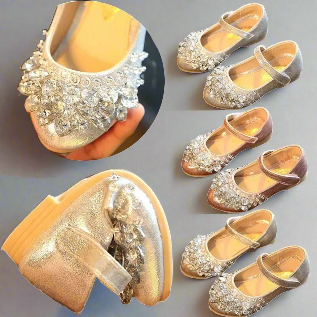 Girls Crystal Shiny Princess Sweet Flat Shoes