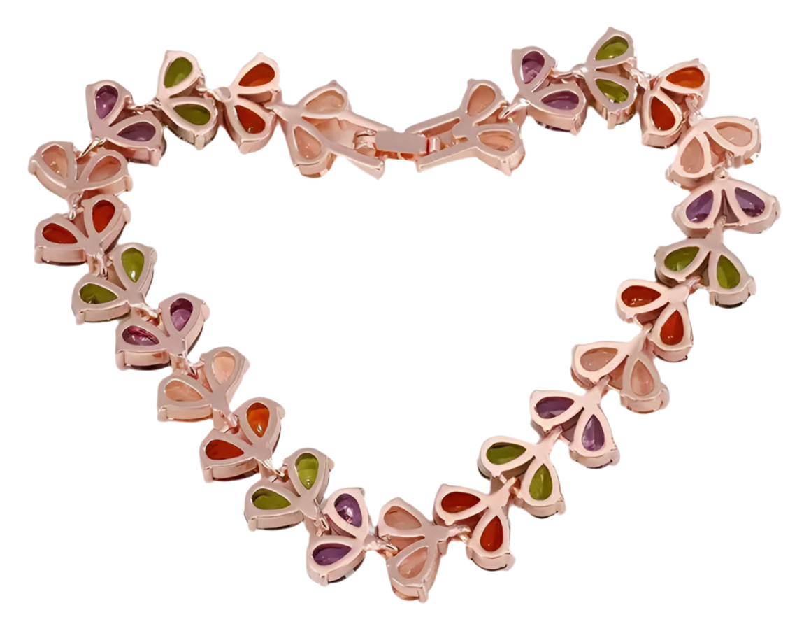 Colorful Willow Leaves With Double Rows Of Hearts Bracelet