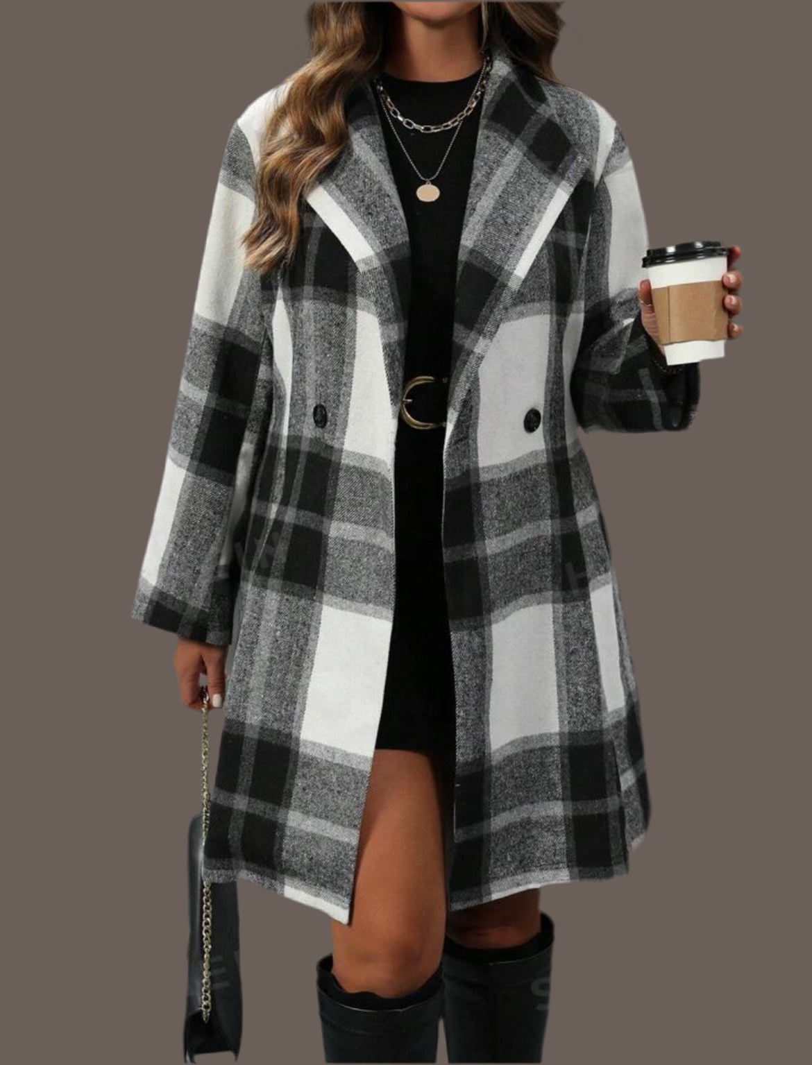 “Luna” Plus Size Plaid Woollen Casual Jacket, Autumn & Winter