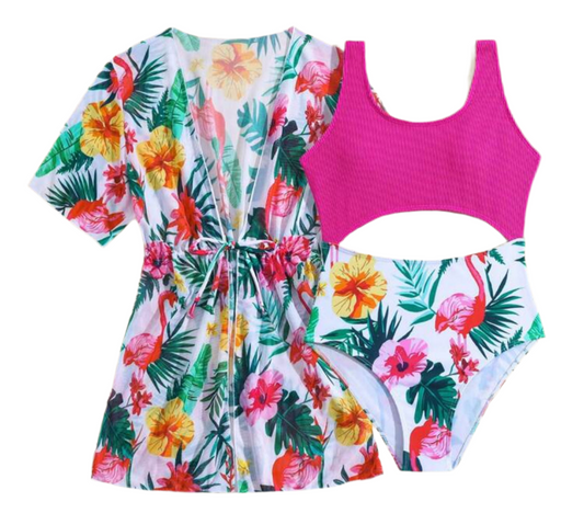 Girl ‘Colorful Paradise’ One-Piece Swimsuit With Cut-Out Waist