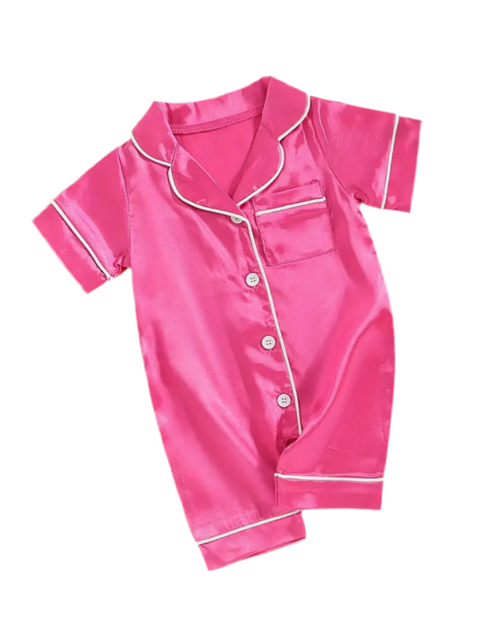 “Bougie Baby Silk” V-Neck - Short Sleeve, Button-Up, Jumpsuit Pajama