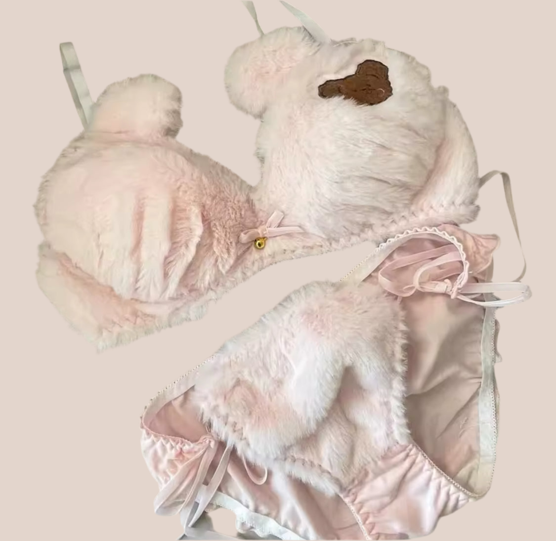 ‘Bear 🐻 Soft’ Plush Comfortable Bra + Panty Set Bear Wire Free