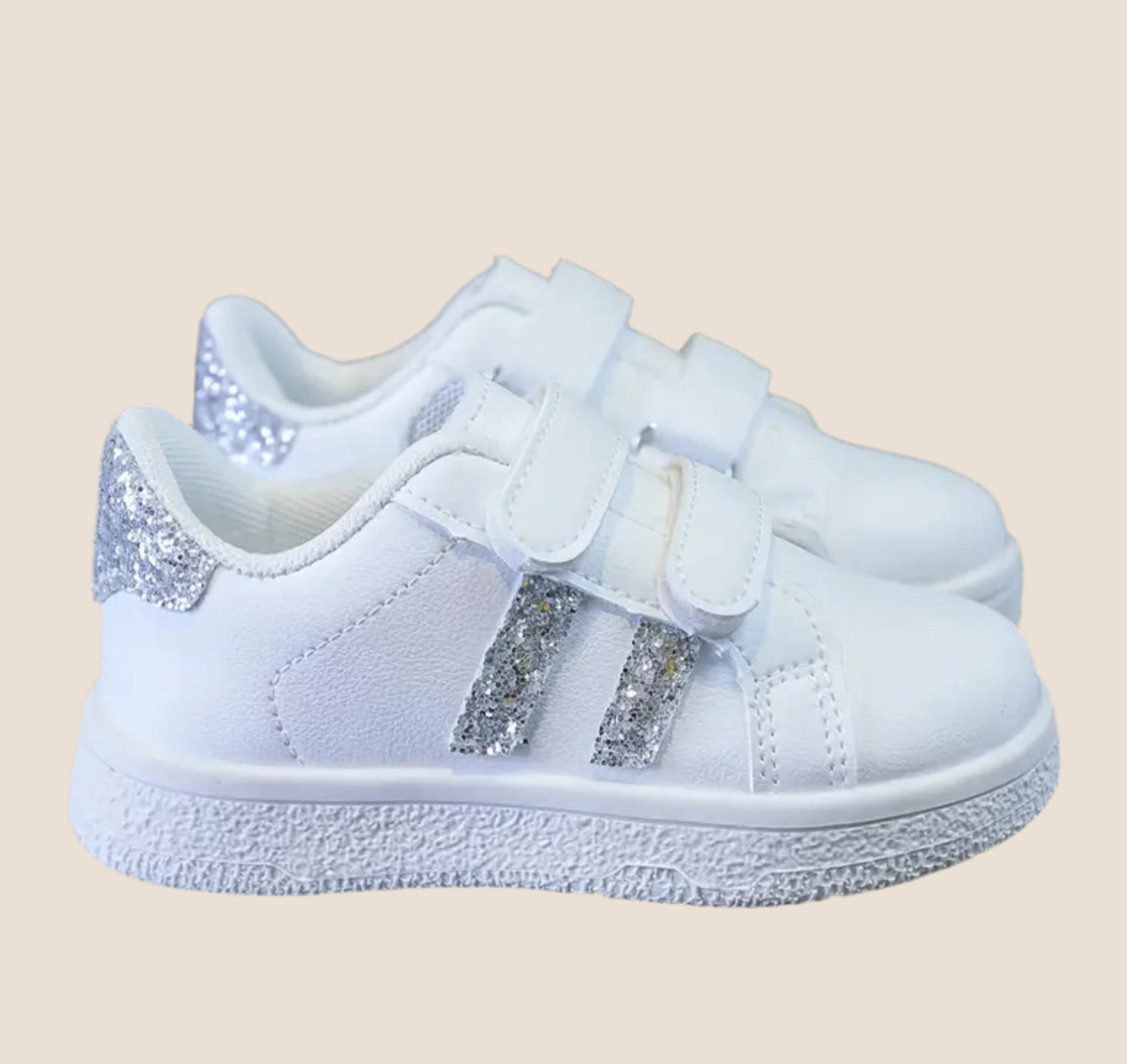 ‘GLITTER GIRLS’ Sneakers White Grip - Closure Low-Top Stylish 