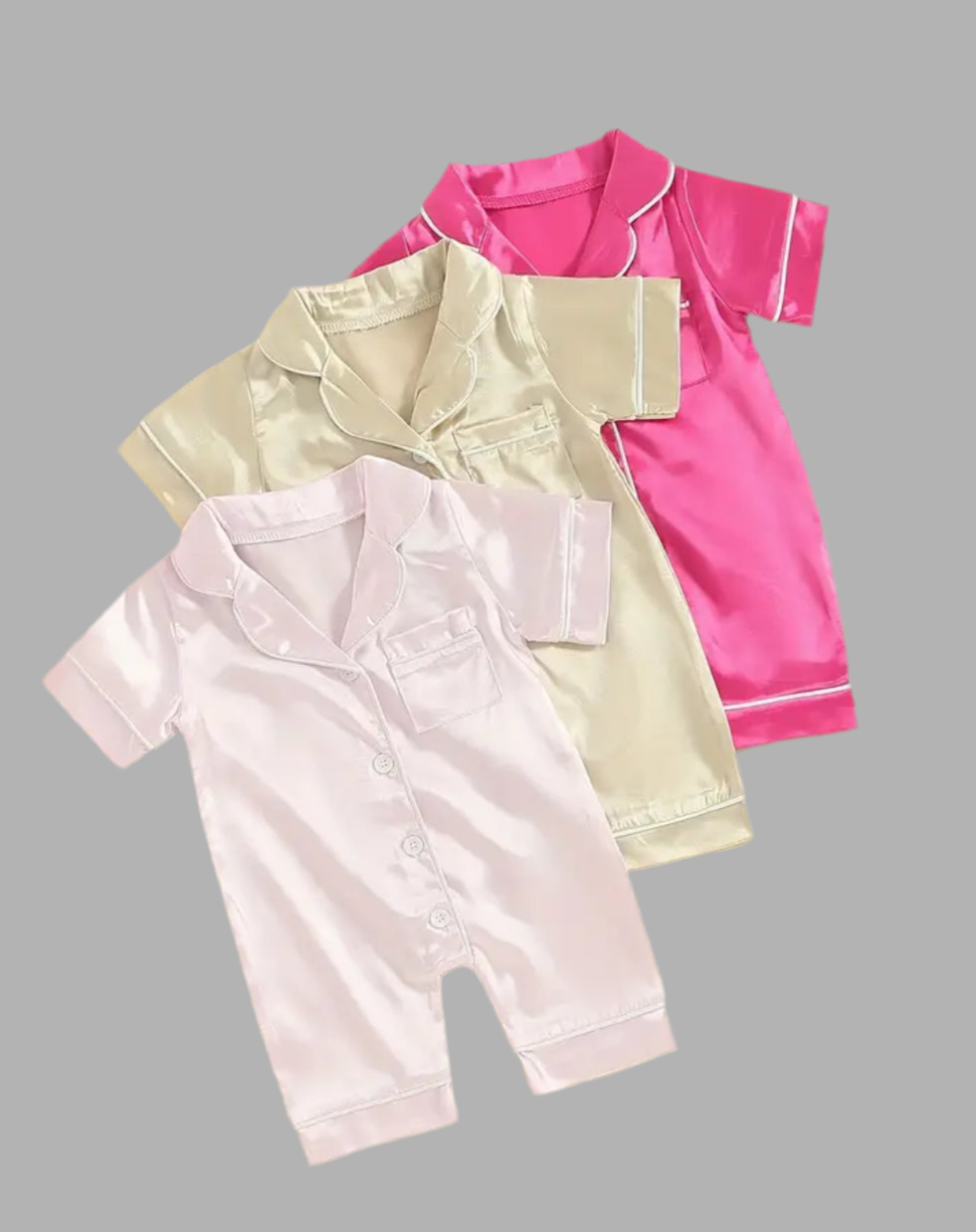 Pijama tipo mono con cuello en V y mangas cortas abotonadas “Bougie Baby Silk”