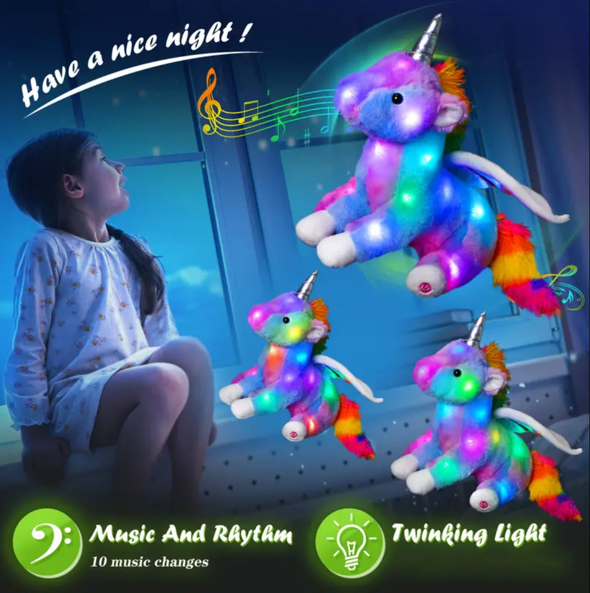 Glowing LED Musical Rainbow Unicorn Plush Toy 🦄