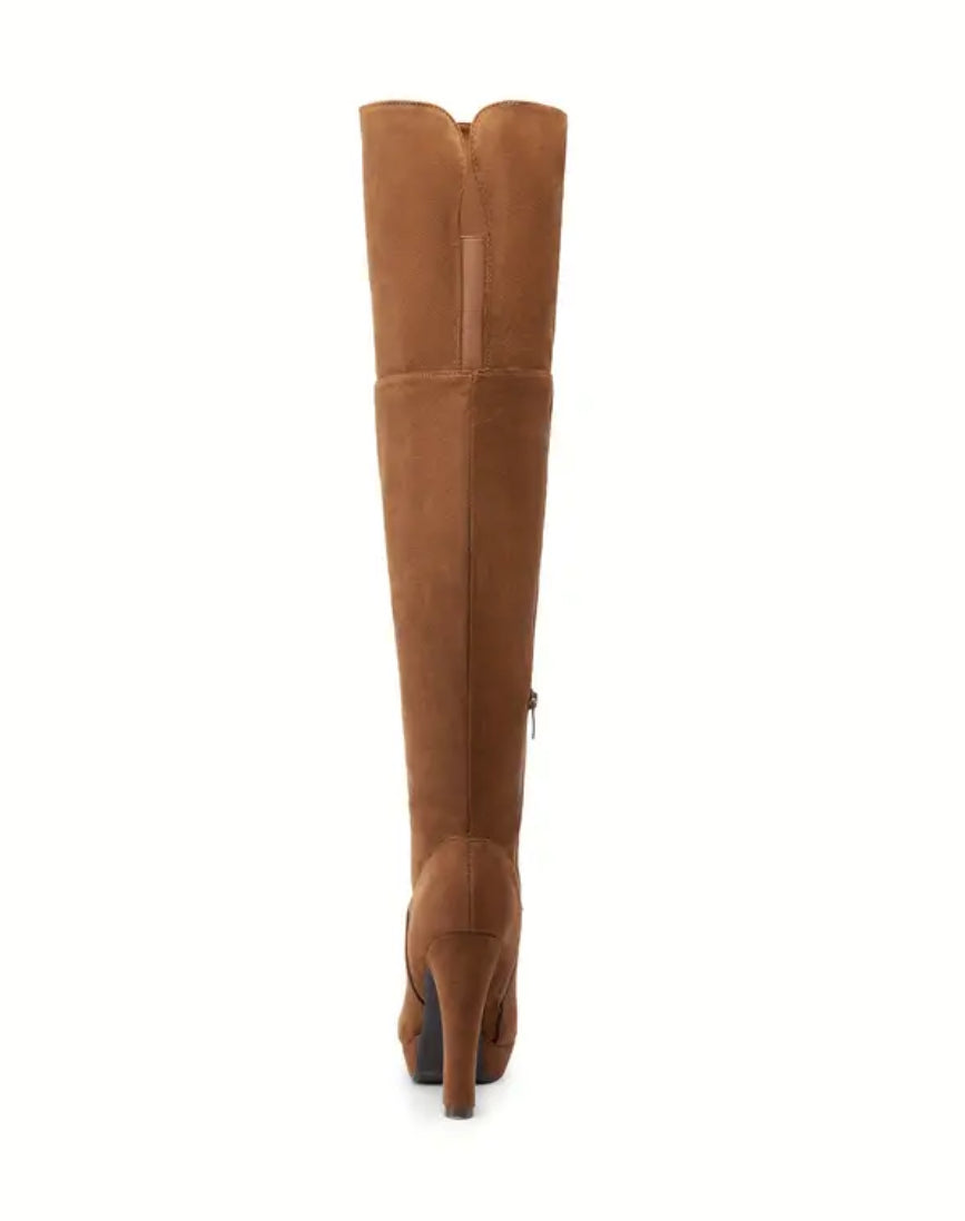 “Yankee Chic” Chunky, Thigh High Over The Knee High Heel Leatherette Boots