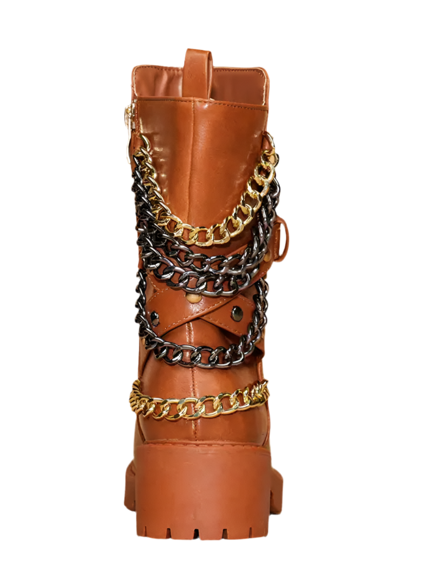 “Sophia Ankle Boots”Chain Buckle Detail, Side Zipper, Comfortable All-Season Footwear