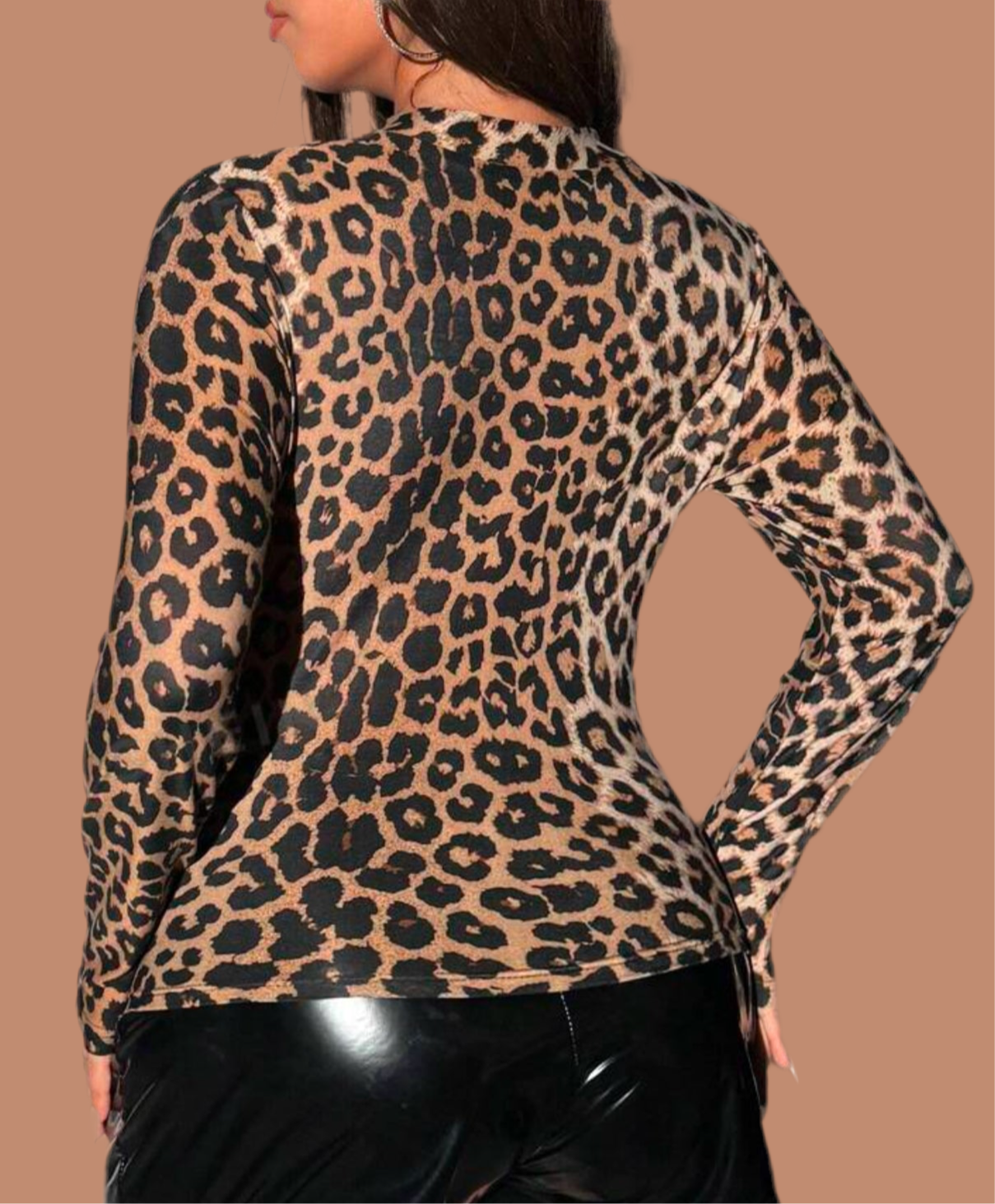 Posh 💋 Plus Size, Leopard Print, Chain Hollow Out, Waist Flattering, Long Sleeve Top