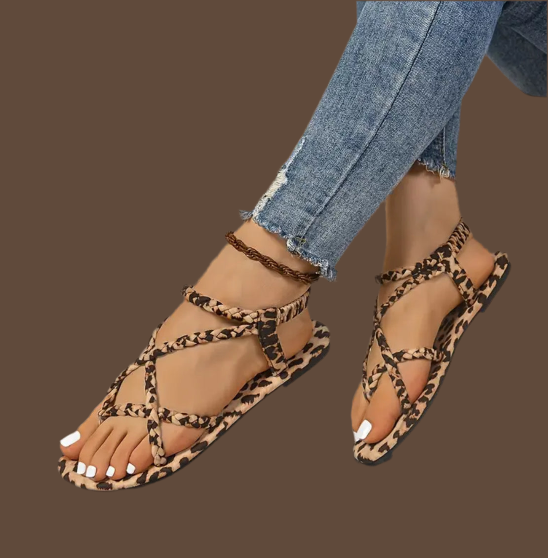 Chic 🐆 Leopard Print Flat Sandals for Women, Rubber Sole, Open Toe Slip-On, Comfortable Casual