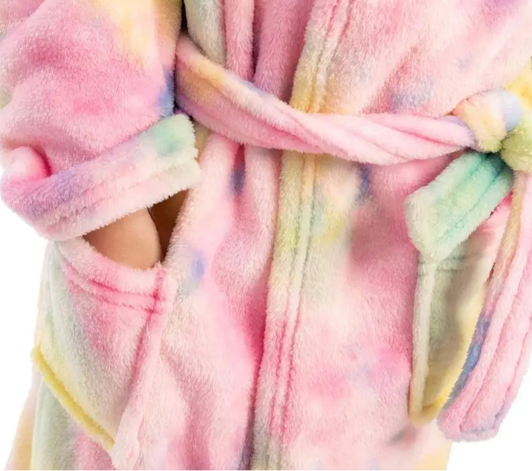 Hooded Pink “Tie Dye Unicorn” Bathrobe, Girls Sleepwear