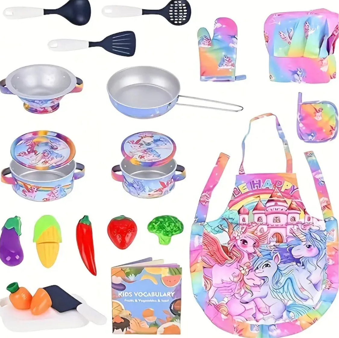 Unicorn Themed, Play Kitchen Accessories With Pans And Pots