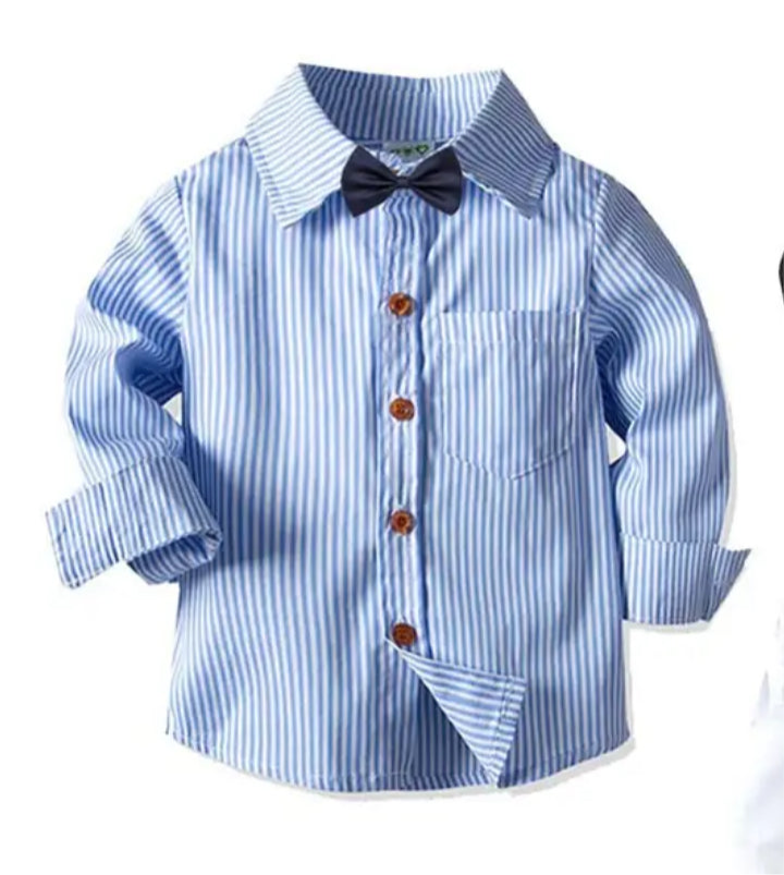 Bow Tie & Stripe Formal/Casual  Boys Shirt 🚜