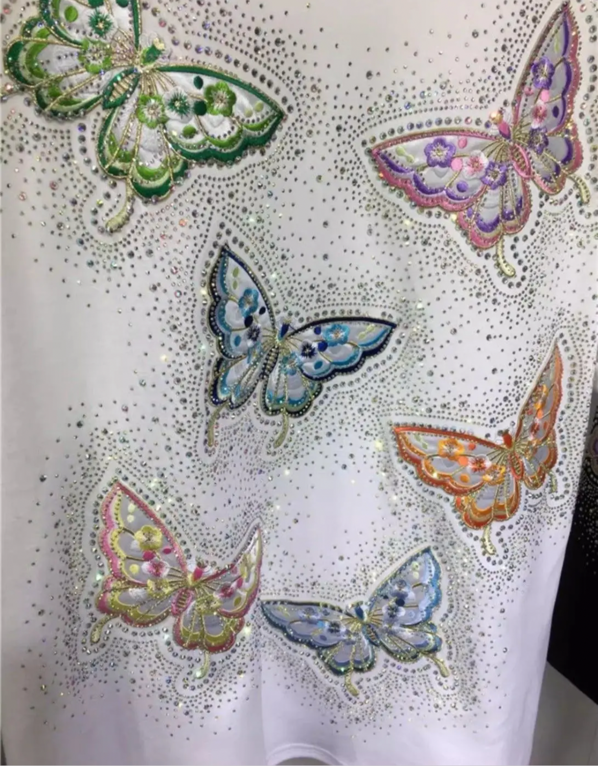 Sparkling Rhinestones Butterflies, Plus Size Colorful Embroidery, Women T-shirt