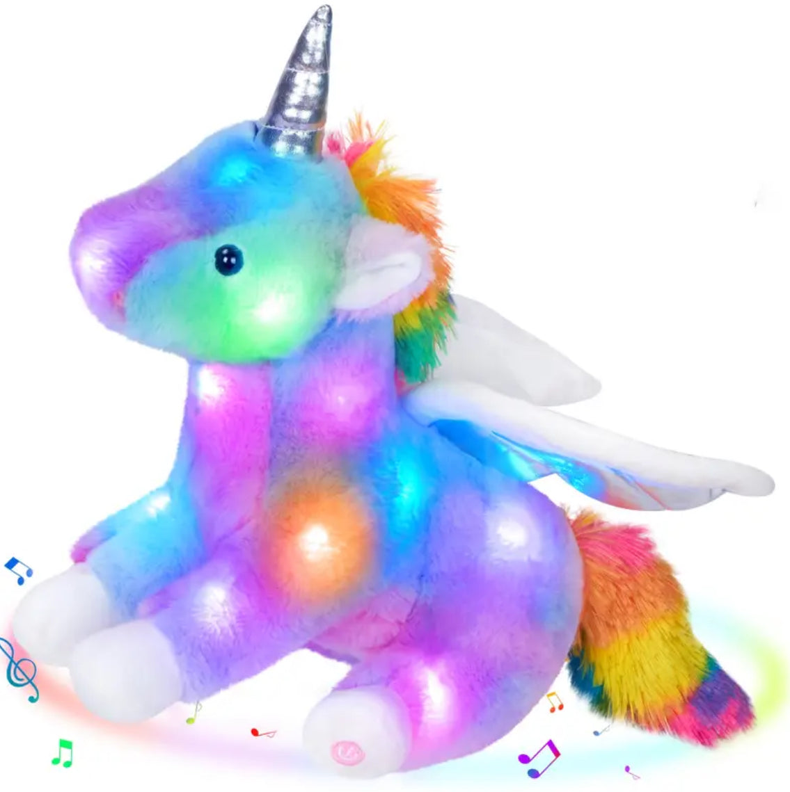 Glowing LED Musical Rainbow Unicorn Plush Toy 🦄