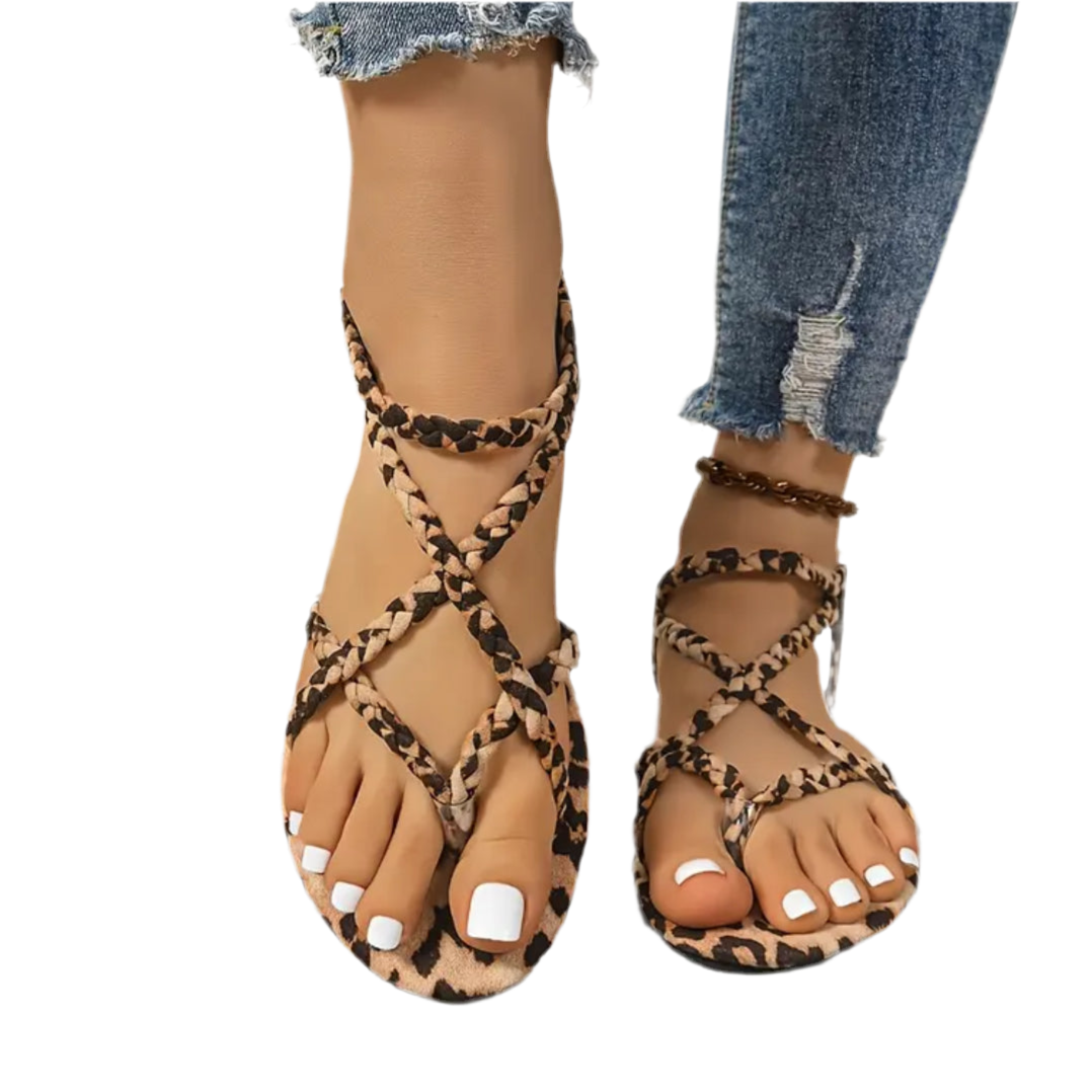 Chic 🐆 Leopard Print Flat Sandals for Women, Rubber Sole, Open Toe Slip-On, Comfortable Casual