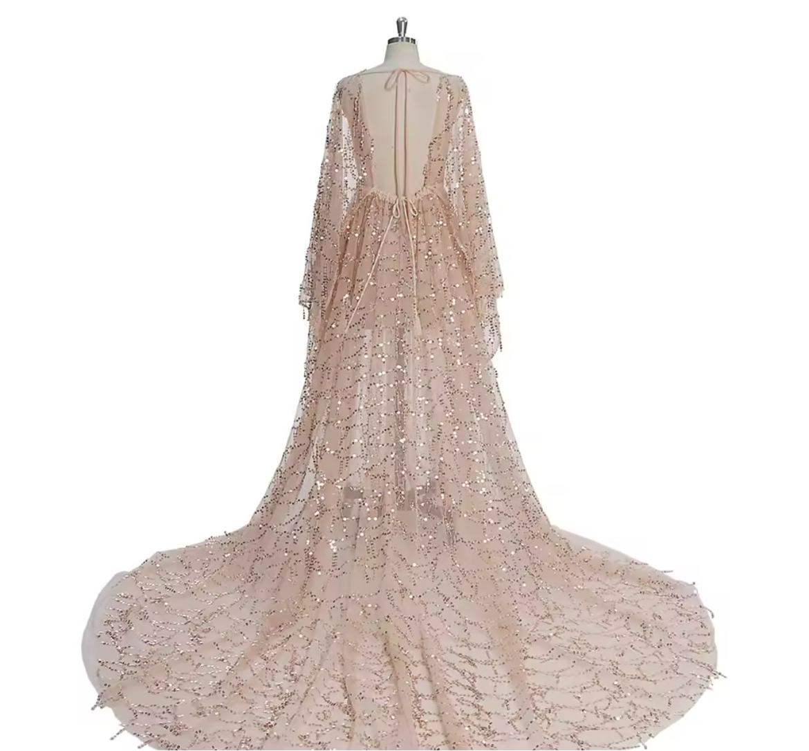 “Baby Sparkle” Bohemian See Through, Long Sleeves Gown for Photo Shoot/ Weddings/ Baby Showers- Non Refundable Custom Order.