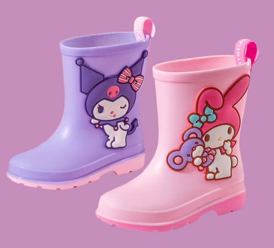 Botas de lluvia antideslizantes, de fácil limpieza y con forro cálido, con diseño de Sanrio Kuromi y Melody