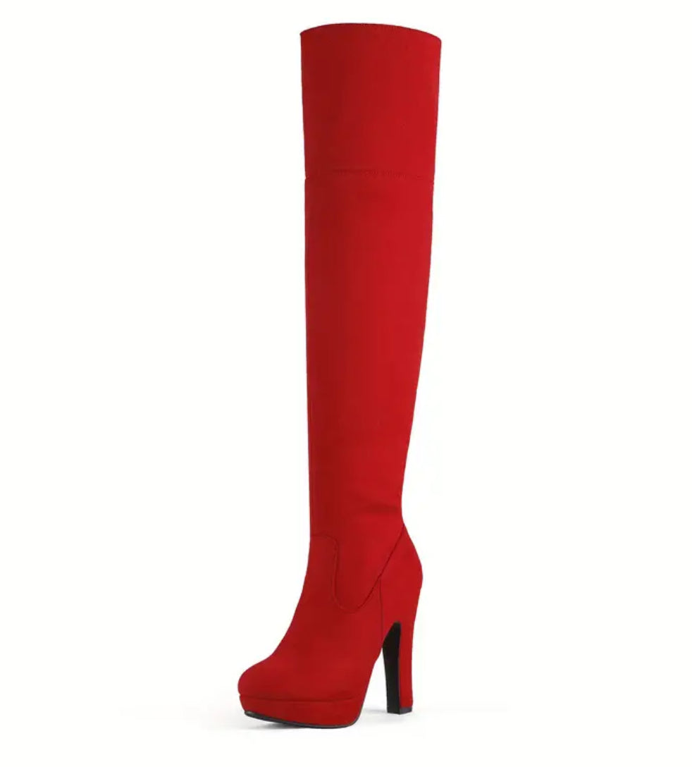 “Yankee Chic” Chunky, Thigh High Over The Knee High Heel Leatherette Boots