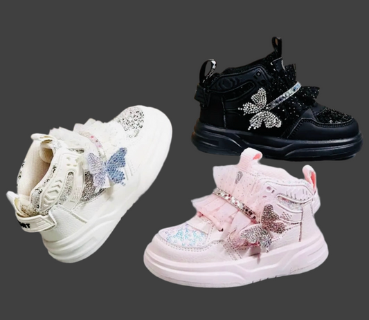 “Sparkling Sequin & Rhinestone Butterfly” Mid-Top Sneakers