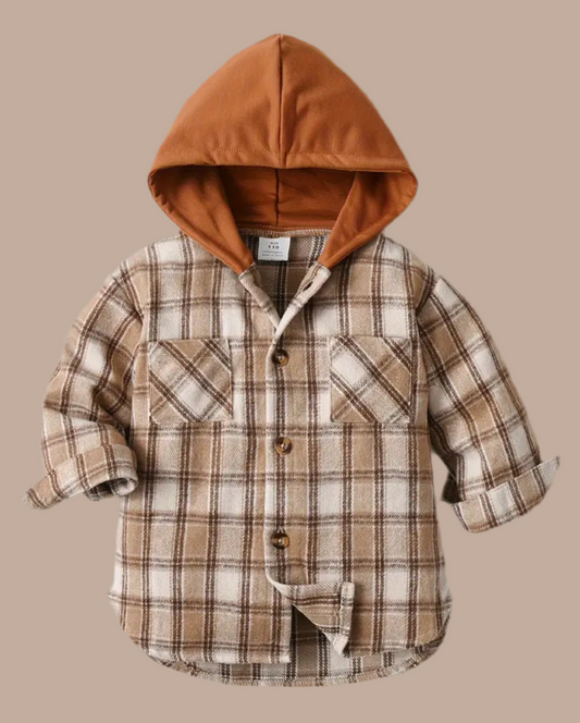 Stylish Plaid Thickened Long Sleeve Hooded Shirt - Button-Down, Boy’s 🚜