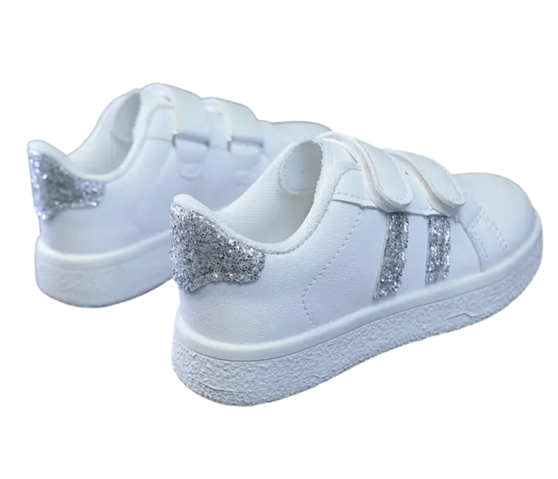 ‘GLITTER GIRLS’ Sneakers White Grip - Closure Low-Top Stylish 