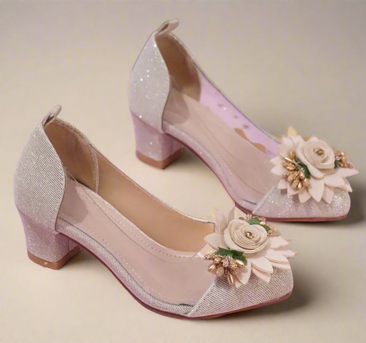 “Elegant Flower” Transparent High Heel Shoes For Girls