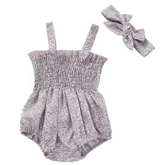 Baby Girl Ruched Romper with Headband