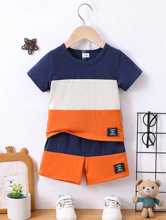 Baby Boy Color Block T-Shirt And Shorts Set For Summer