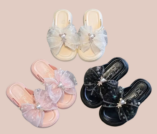 “Diamonds, Pearls & Bears” Oh My! Slippers With Bowknot, Comfy, Non Slip